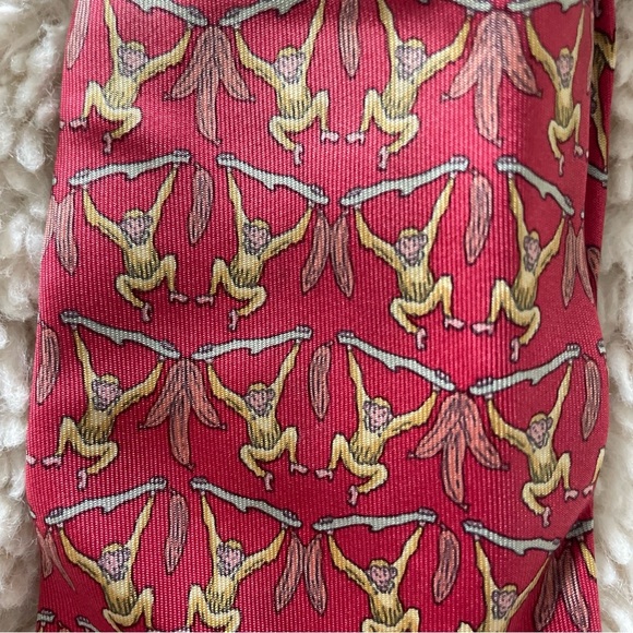 Hermes Vintage Silk Tie Monkey Banana Hanging Tree Ape Jungle Designer France - Picture 2 of 5